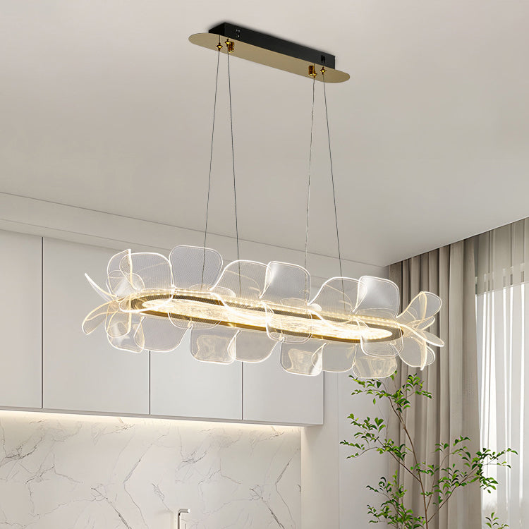 Modern Minimalist Round Flower Clear Metal Acrylic LED Island Light Chandelier For Dining Room