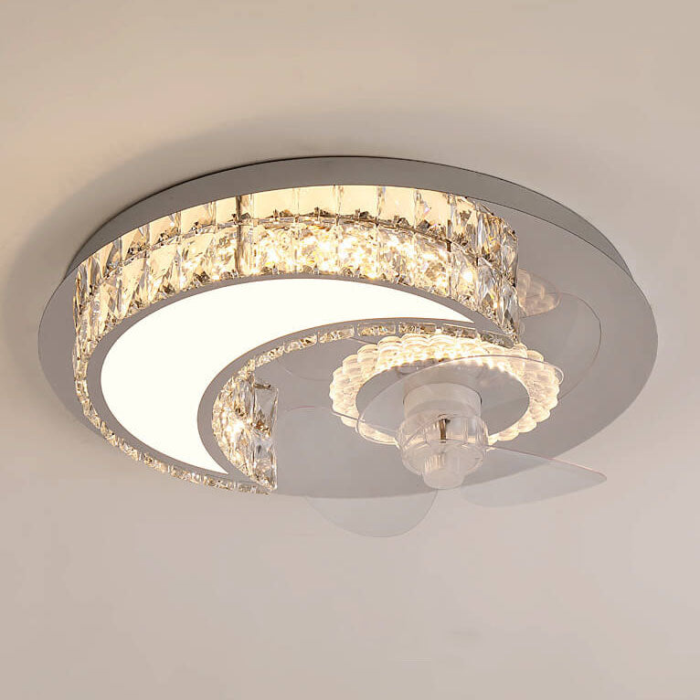 Modern Luxury Crystal Stainless Steel LED Flush Mount Ceiling Fan Light
