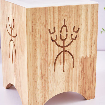 Japanese Harajuku Solid Wood Hollow Pattern Cube Acrylic 1-Light Table Lamp