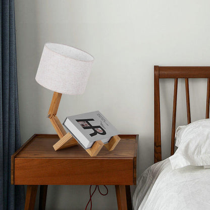 Nordic Creative Fabric Solid Wood Robot 1-Light Table Lamp