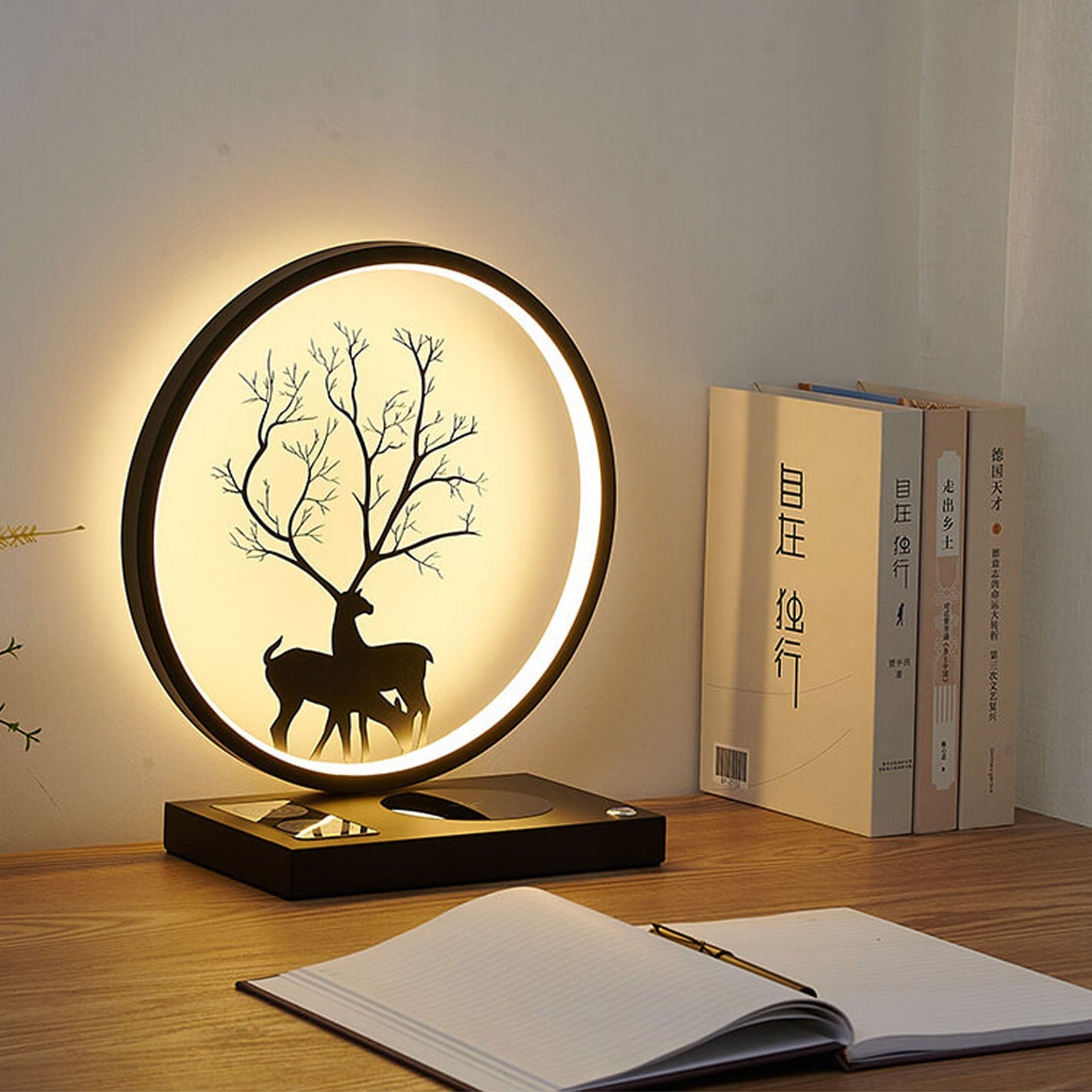 Creative Round Deer Design LED Wireless Charging Touch Decorative Table Lamp