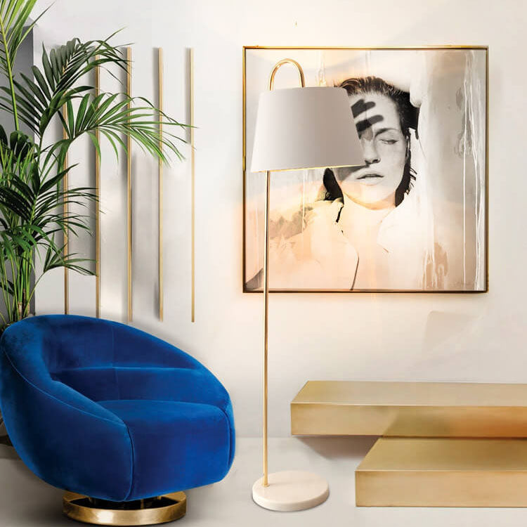 Nordic Modern Solid Color Fabric Shade Marble 1-Light Standing Floor Lamp