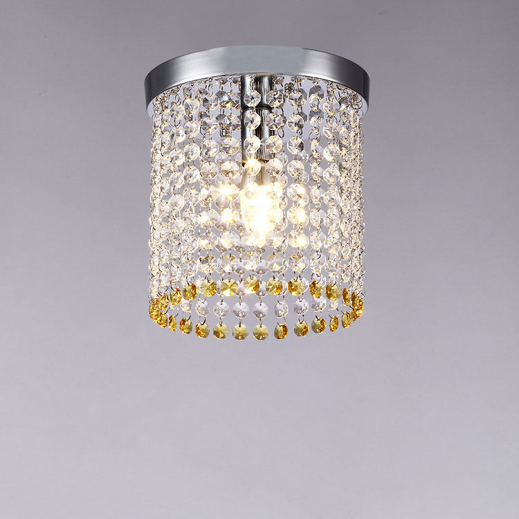 Modern Minimalist Crystal Bead Curtain Round 1-Light Semi-Flush Mount Ceiling Light