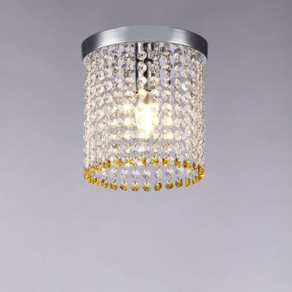 Modern Minimalist Crystal Bead Curtain Round 1-Light Semi-Flush Mount Ceiling Light