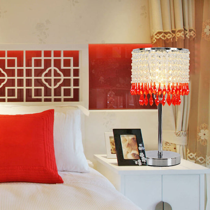 Modern Crystal Beads Colored Column 1-Light Table Lamp