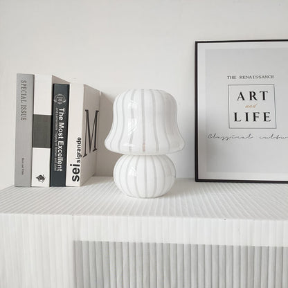 French Cream Handmade Glass Mushroom 1-Light Table Lamp