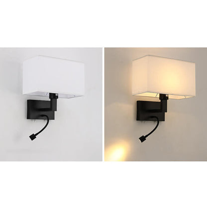Modern Minimalist Solid Color Rectangular Iron Fabric 2-Light Wall Sconce Lamp