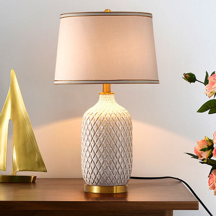 European Vintage Striped Ceramic Base Fabric 1-Light Table Lamp