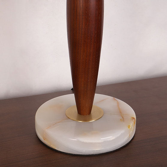 Traditional Vintage Tapered Marble Solid Wood Fabric 1-Light Table Lamp For Bedroom
