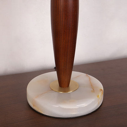Traditional Vintage Tapered Marble Solid Wood Fabric 1-Light Table Lamp For Bedroom