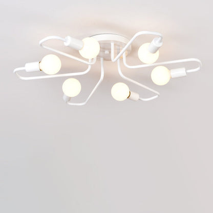 Contemporary Nordic Curved Tube Line Iron 6/8 Light Semi-Flush Mount Ceiling Light For Living Room