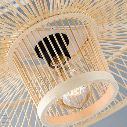 Traditional Chinese Bamboo Weaving Round 1-Light Pendant Light For Dining Room