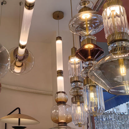 Traditional European Irregular Cylinder Iron Glass 1-Light Pendant Light For Living Room