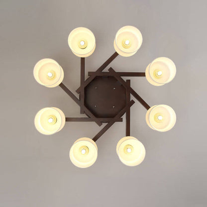 Modern Walnut Solid Glass Cylinder Shade 3/5/8 Light Semi-Flush Mount Ceiling Light