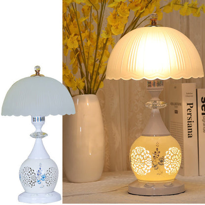 Contemporary Scandinavian Flower Umbrella Glass Ceramic 1-Light Table Lamp For Bedroom