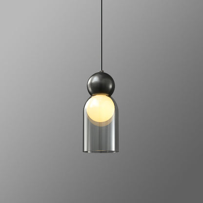 Contemporary Nordic Round Orb Cylinder Copper Glass 1-Light Pendant Light For Living Room
