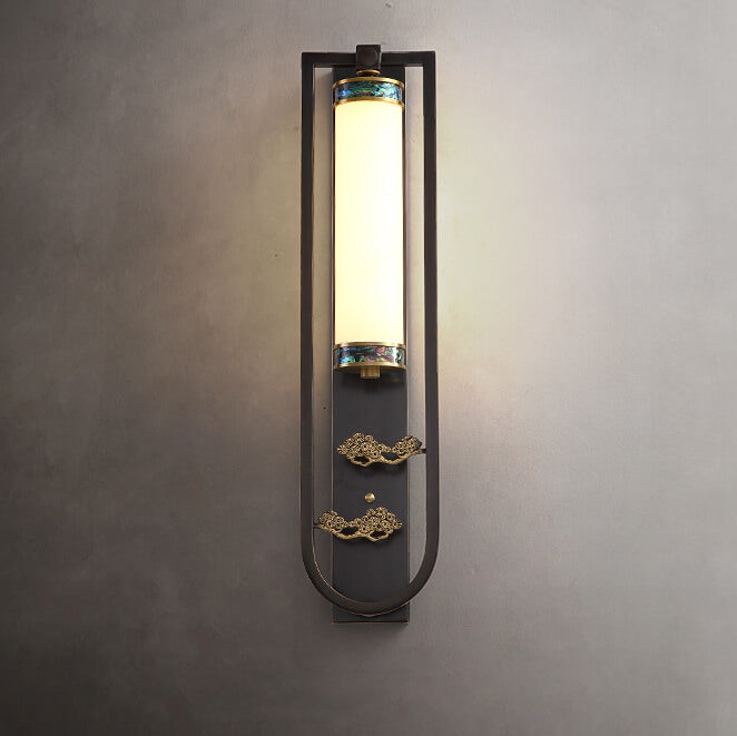 Modern Chinese Rectangular Copper Marble LED Wall Sconce Lamp