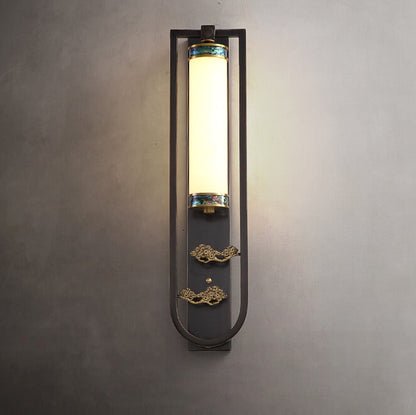 Modern Chinese Rectangular Copper Marble LED Wall Sconce Lamp