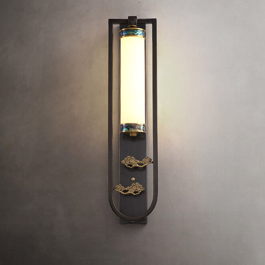 Modern Chinese Rectangular Copper Marble LED Wall Sconce Lamp