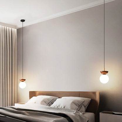 Nordic Japanese Glass Orb Wood Grain Iron 1-Light Ceiling Light