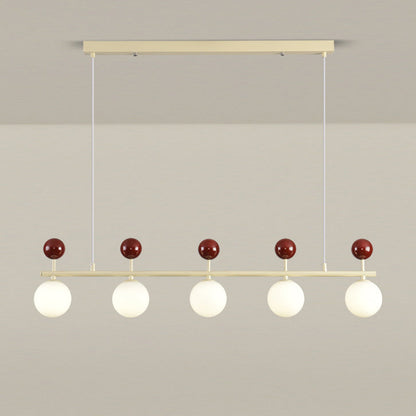 Contemporary Nordic Iron Long Strip Glass Magic Bean 5/7-Light Island Light Chandelier For Dining Room