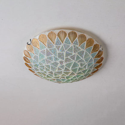 Nordic Vintage Light Luxury Tiffany Shell Glass 1-Light Flush Mount Lighting