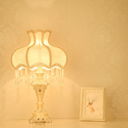 Modern Luxury Round Tasseled Vase Base Fabric Resin 1-Light Table Lamp For Bedroom