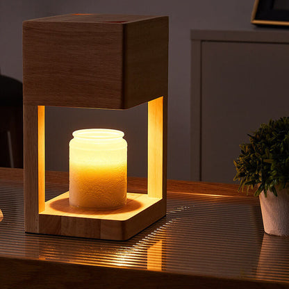 Modern Log Square Geometry 2-Light Melting Wax Table Lamp