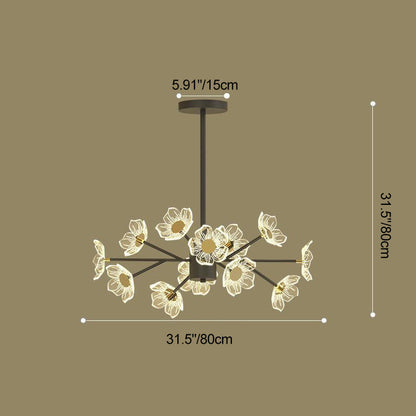Contemporary Nordic Dome Flower Branch Rod Iron Acrylic LED Chandeliers For Dining Room