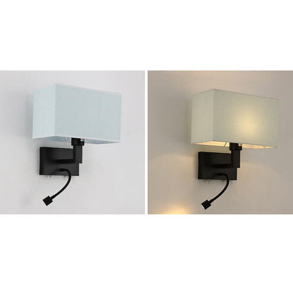Modern Minimalist Solid Color Rectangular Iron Fabric 2-Light Wall Sconce Lamp