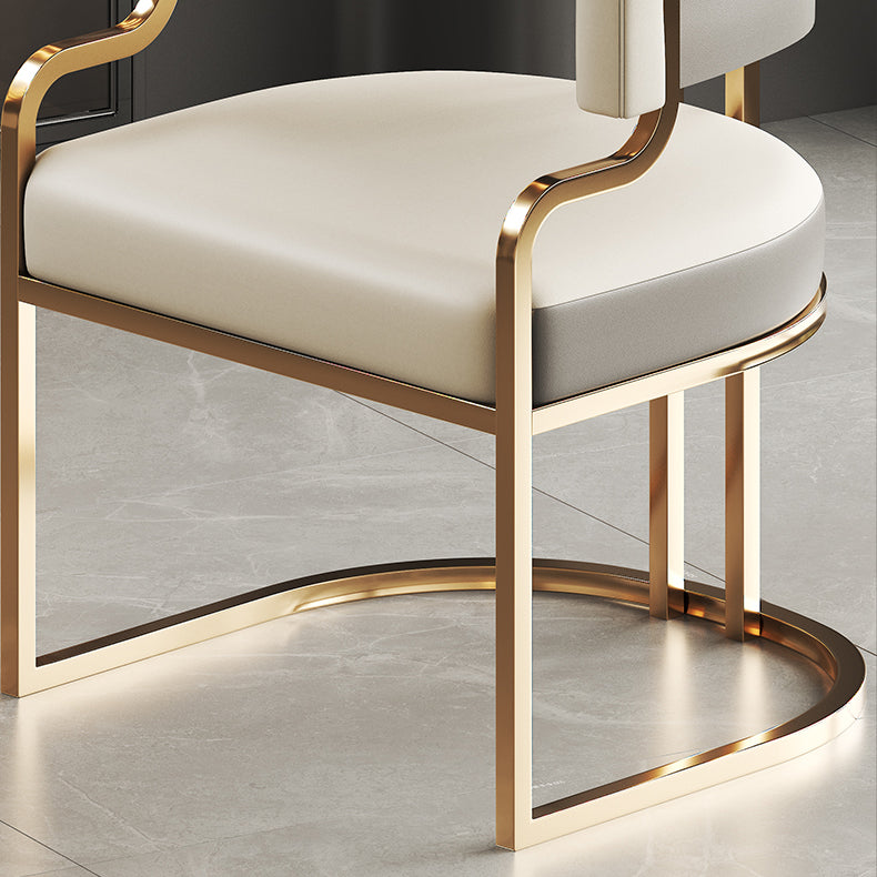 Traditional Luxury U-Shape Metal Microfiber Leather Dining Chair Backrest Armrest for Dining Room