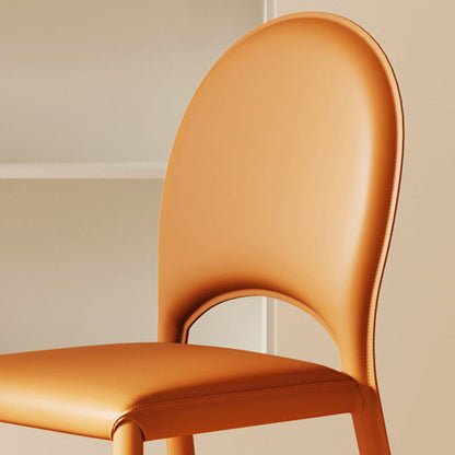 Modern Minimalist Square Oval Back Genuine Leather Carbon Steel Dining Chair For Dining Room