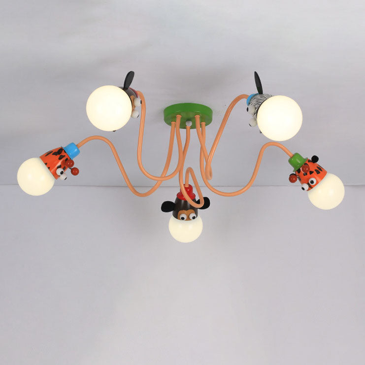 Cartoon Creative Animal Light Head 3/4/5 Light Kids Semi-Flush Mount Ceiling Light
