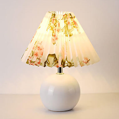 Vintage Pleated Fabric Lampshade Ceramic 1-Light Table Lamp