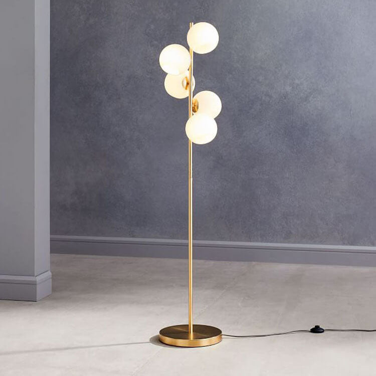 Nordic Minimalist Glass Round Ball Gold Long Pole 5-Light Standing Floor Lamp