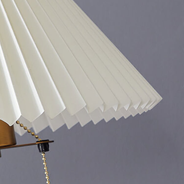 Modern Pleated Shade Walnut Wood Round Base 1-Light Table Lamp