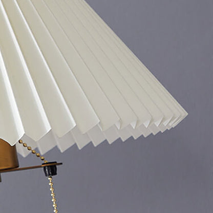 Modern Pleated Shade Walnut Wood Round Base 1-Light Table Lamp