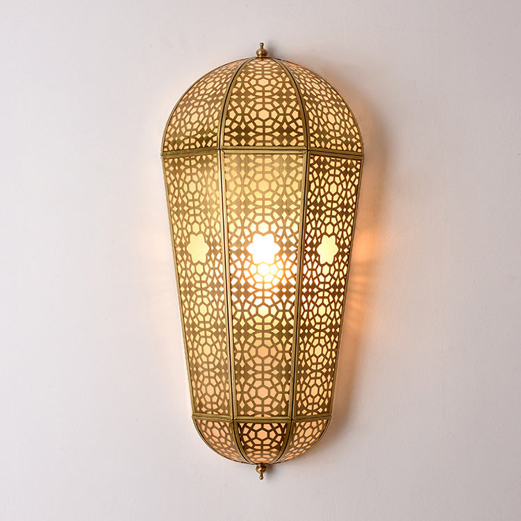 Traditional European Full Copper Hollow Out Semi-cone Shade PVC 1-Light Wall Sconce Lamp For Living Room