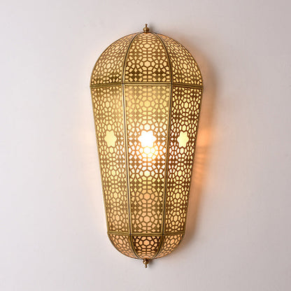 Traditional European Full Copper Hollow Out Semi-cone Shade PVC 1-Light Wall Sconce Lamp For Living Room