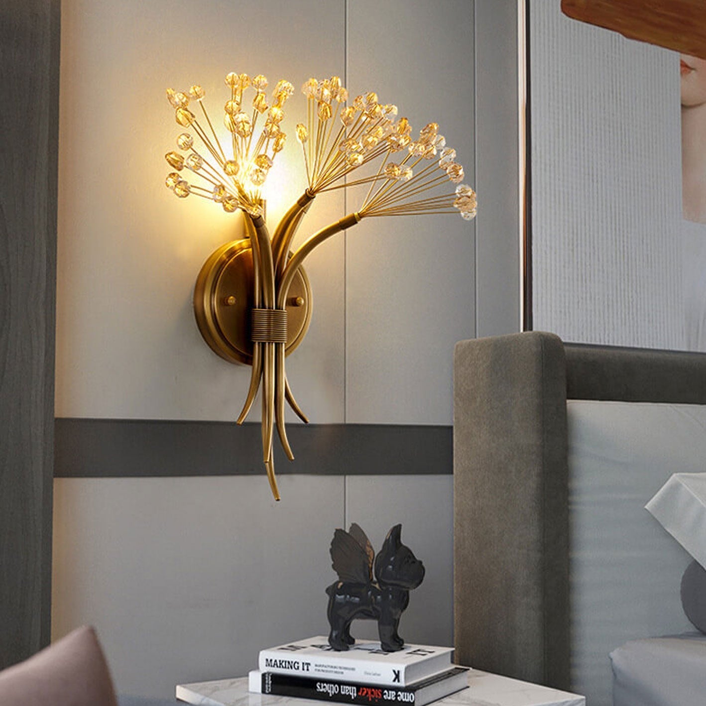 Modern Luxury Glass Dandelion Flower Design Brass 1-Light Wall Sconce Lamp
