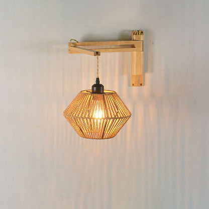 Vintage Simple Rope Weaving Lantern Cage Wood 1-Light Wall Sconce Lamp