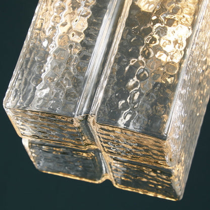 Contemporary Vintage Rectangular Square Draped Glass Brass 1-Light Pendant Light For Living Room