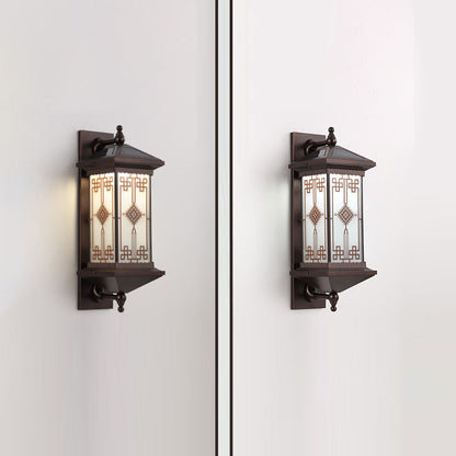 Traditional Chinese Aluminum Square Chinese Knot Pattern LED Waterproof Solar Wall Sconce Lamp For Outdoor Patio