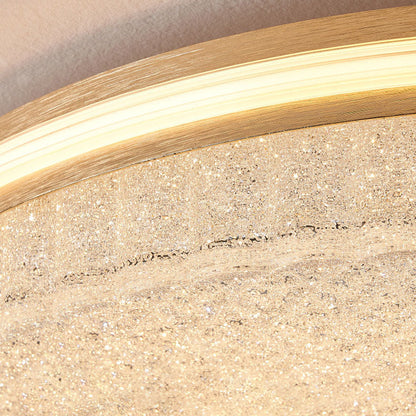 Modern Luxury Round Metal Aluminium Crystal Sand LED Flush Mount Ceiling Light For Bedroom