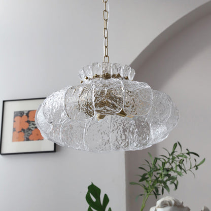Traditional Vintage Round Floral Iron Glass 4-Light Pendant Light For Living Room