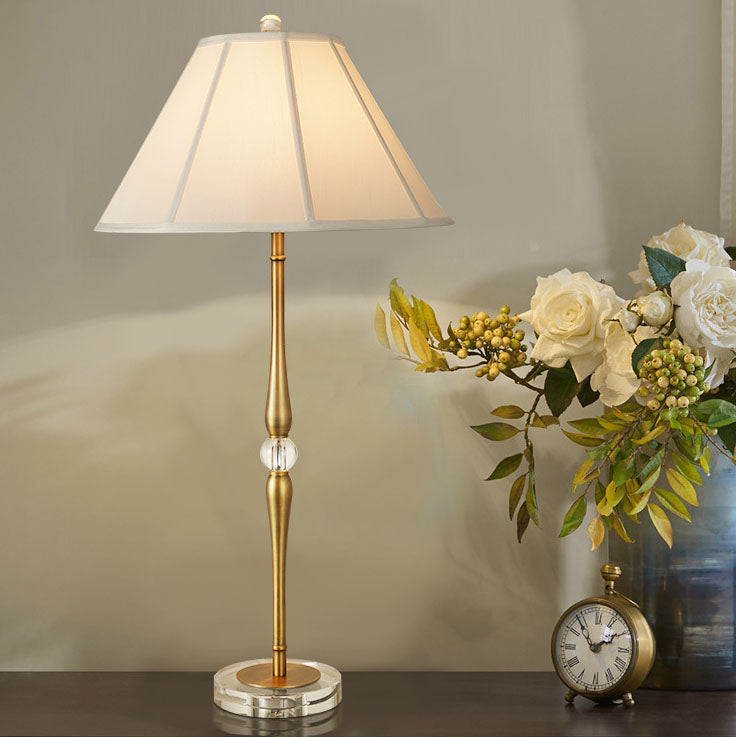 European Luxury Fabric Pleated Cone Long Pole 1-Light Table Lamp