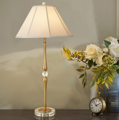 European Luxury Fabric Pleated Cone Long Pole 1-Light Table Lamp