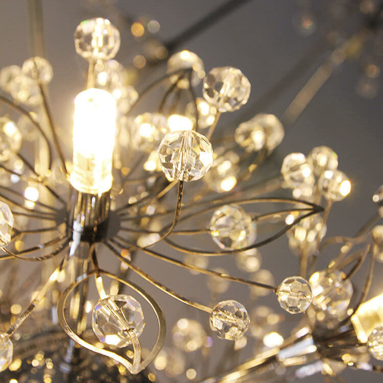 Contemporary Nordic Light Luxury Round Ball Stainless Steel Crystal LED Chandelier For Hallway