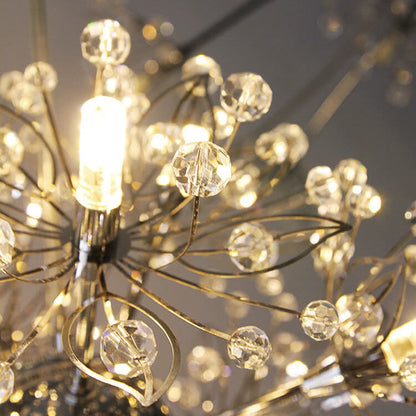Contemporary Nordic Light Luxury Round Ball Stainless Steel Crystal LED Chandelier For Hallway