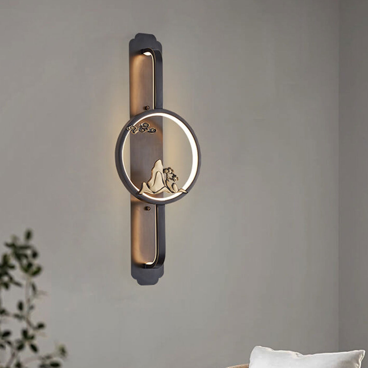 Retro Chinese Round Long Ring LED Wall Sconce Lamp